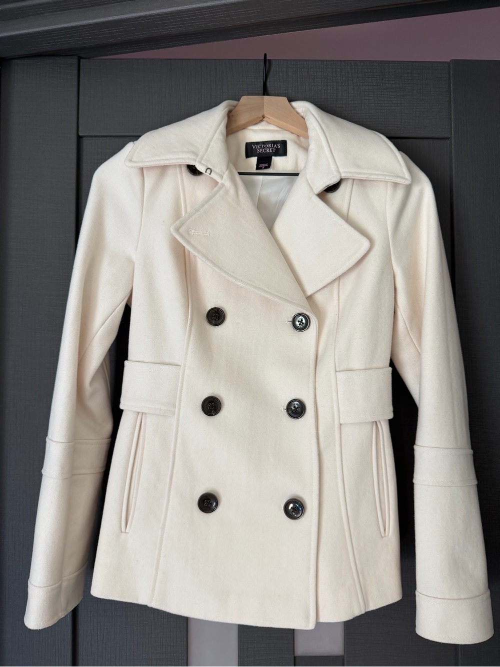 Victoria's Secret Ivory Double-Breasted Wool Peacoat